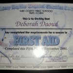 Deborah A Daoud - Lindsey Hopkins Technical Education Center, First Aid Certificate