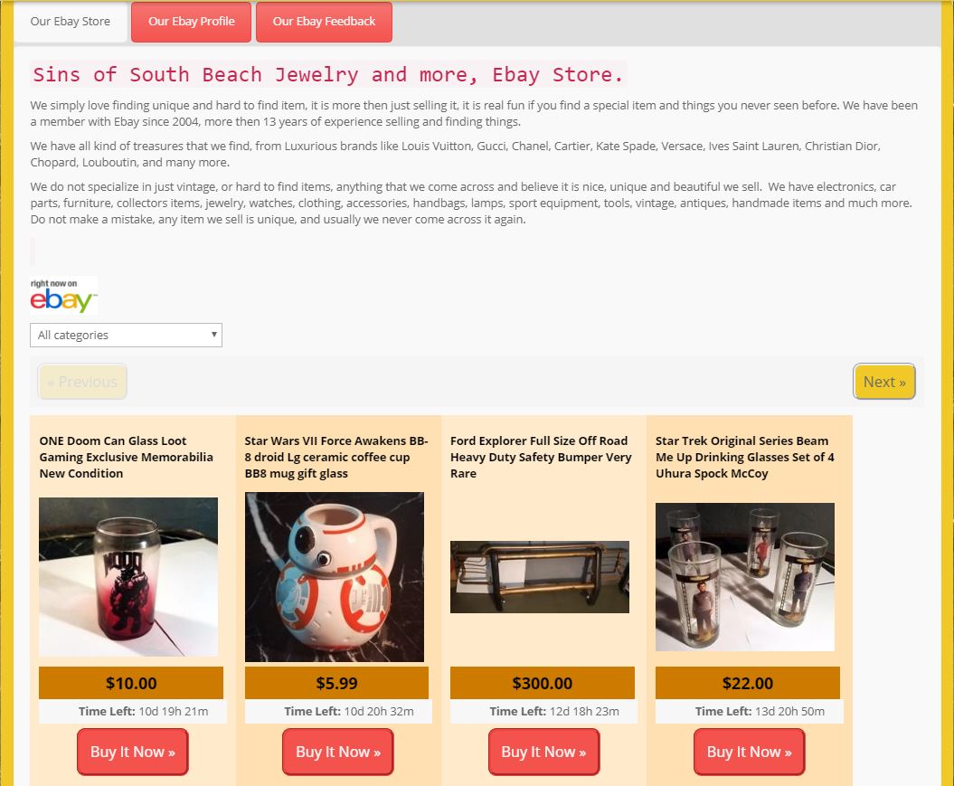 NEW Our Live Ebay Store Listings Sins of South Beach Jewelry Massage